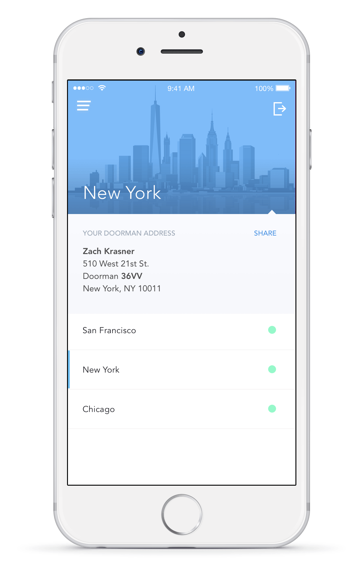 Doorman New York City Address App Screen